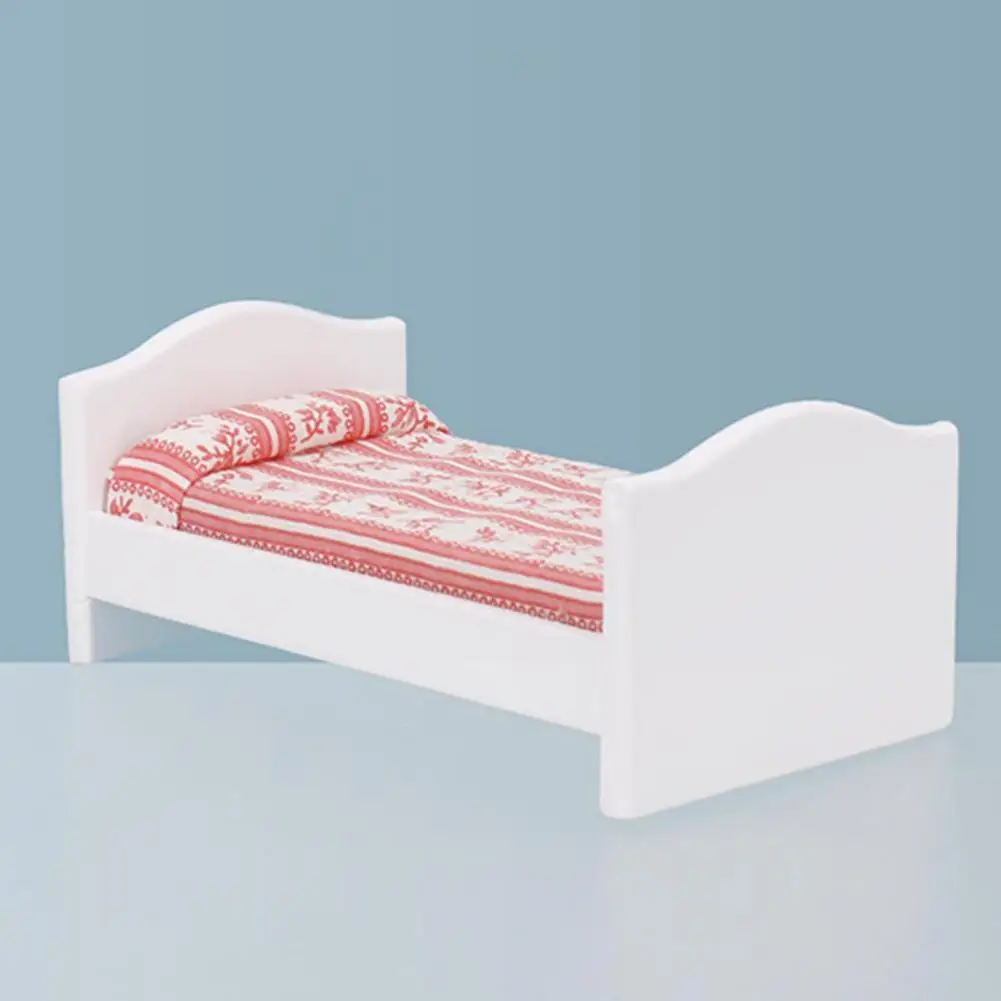 

1/12 Миниатюрный Кукольный дом в красную полоску, детская маленькая кровать, модель, игрушечная мебель, Декор