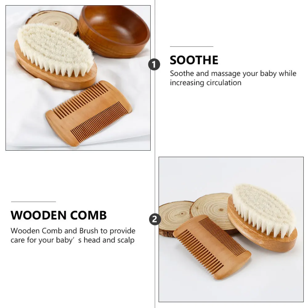 

1 Set Wool Brush Hair Brush Wooden Comb Baby Cleaning Supplies for Baby