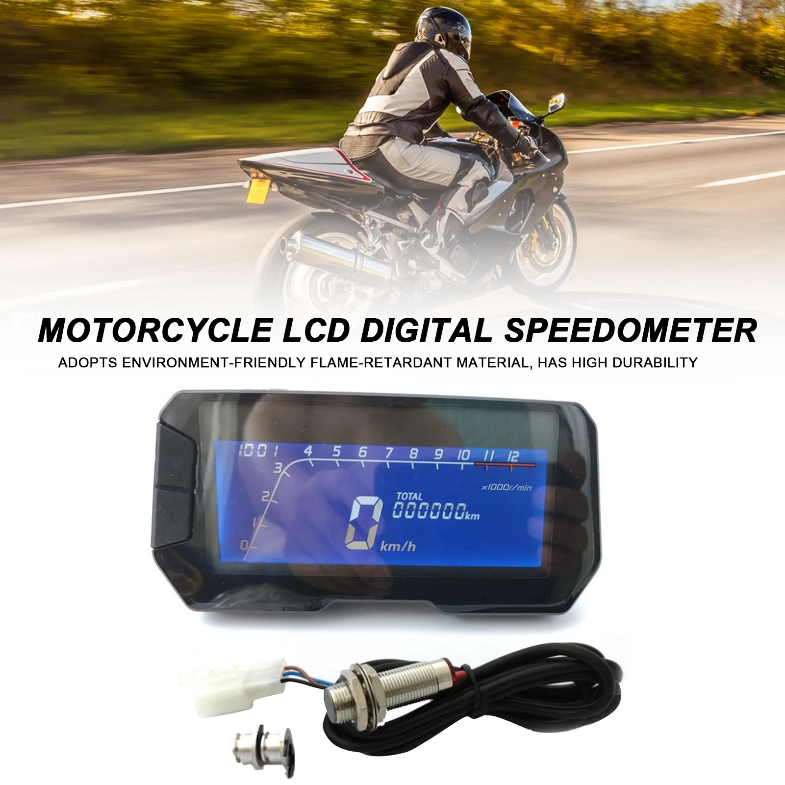 12000RPM Motorcycle LCD Speedometer Universal 6 Gear Position Backlight Digital Electronic Tachometer for 1/2/4 Cylinders Meter |