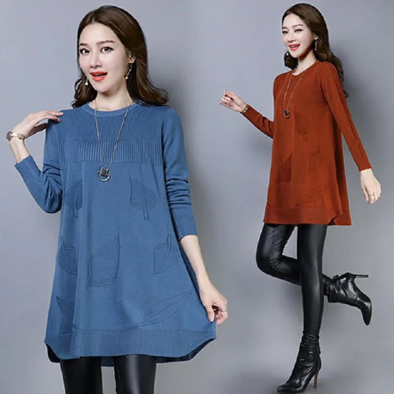 

Свитер женский вязаный на весну/осень, Свободный пуловер с длинным рукавом и круглым вырезом, высокоэластичная одежда