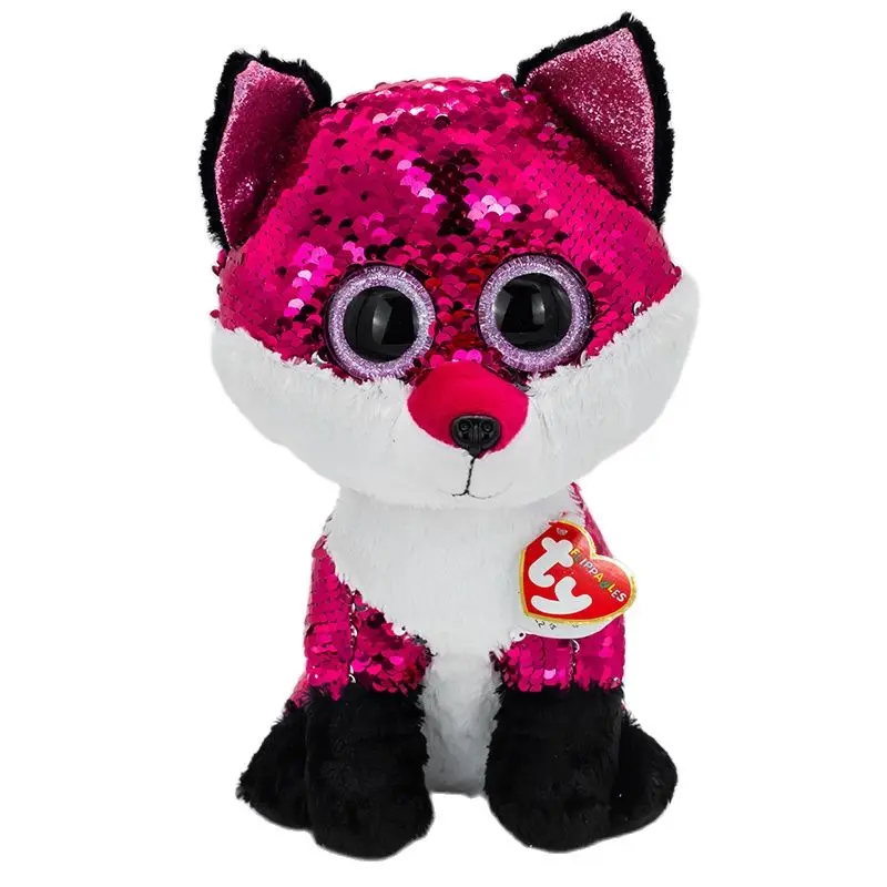 

Ty Flippables 6" 15 cm Big Eyes Reversible Sequin Pink Fox Glittering Stuffed Collectible Doll Toy Gifts for Boys and Girls