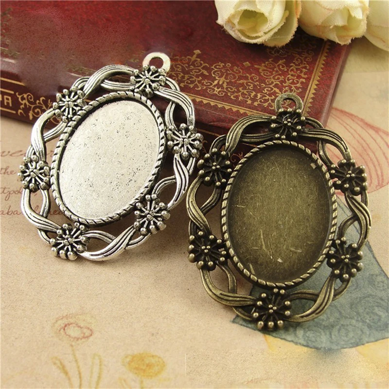 

10pcs Oval Cabochon Base Filigree Frame Cameo Settings Antique Bronze Fit 18*25mm Glass For Jewelry Making Components DIY