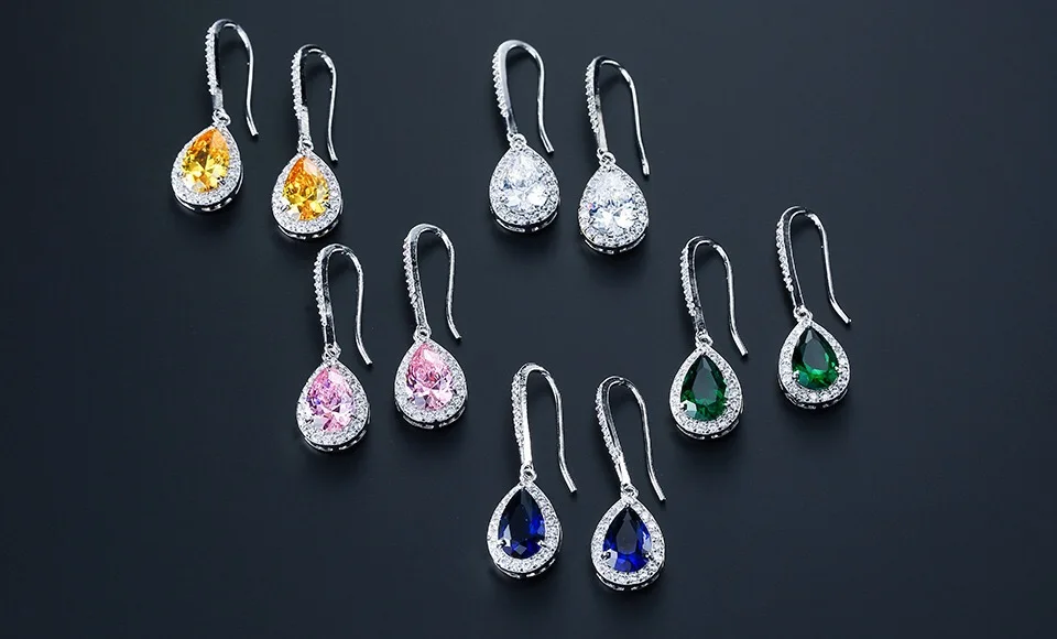 

S19.9 Classical 925 Sterling Silver Water Drop Center Stone 3carat For Women Bridal Accessories