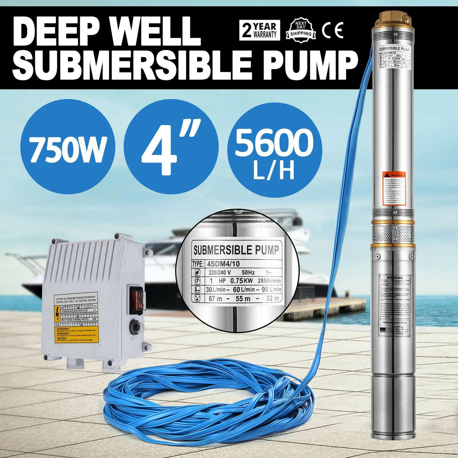 

4 Inch 1HP Deep Well Pump Submersible Pump Borehole Water Pump With 20m Cable