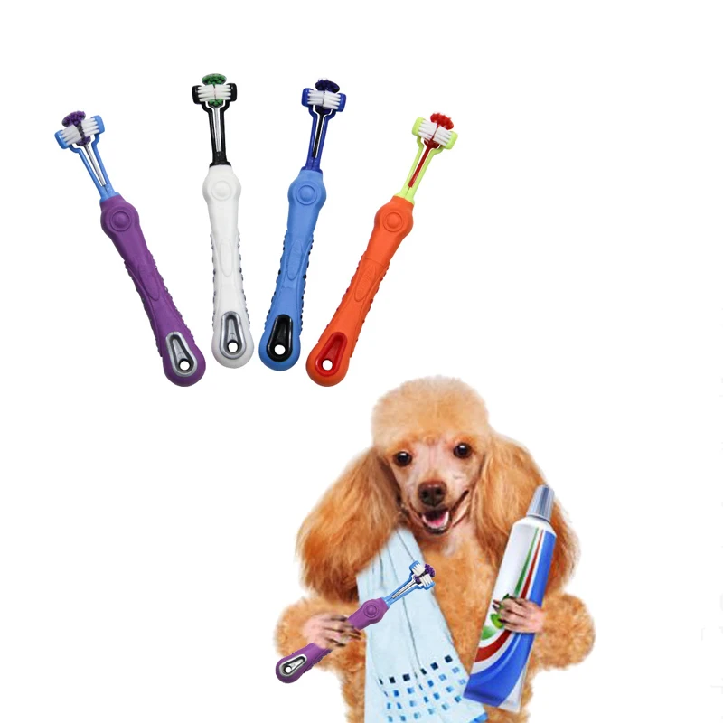 Трехсторонний зубная щетка для животных собак Уход за зубами инструмент чистки