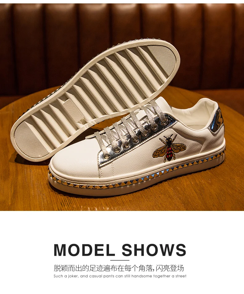 spring Autumn new retro trend men and women casual shoes Skateboard shoes bee white shoes Leather Male Sneakers