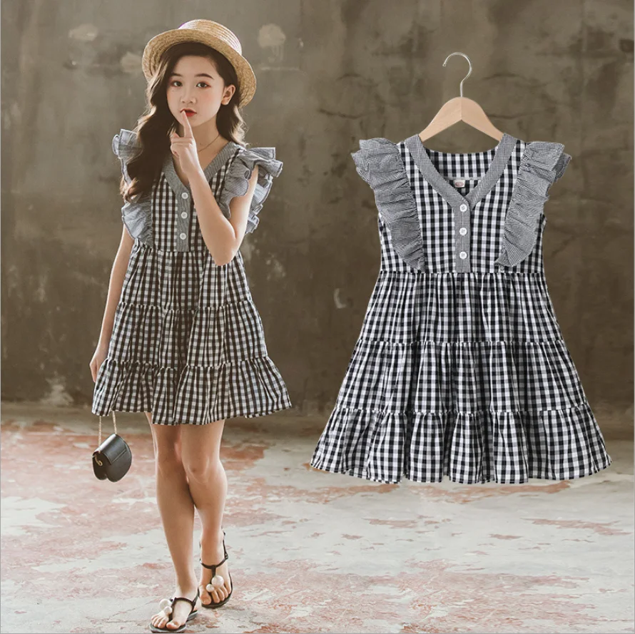 

Girls Dress Summer 2021 New Children's Clothing Korean Version Of The Big Children's Plaid Skirt Summer Children's Clothing