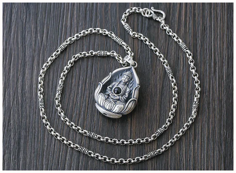 Chain and pendant S999 Стерлинговое Серебро, ювелирное изделие, креативное, для мужчин и женщин, патрон, святой амулет, Амитабха, серебряное ожерелье, Будда, серебряная подвеска - Окраска металла: Chain and pendant