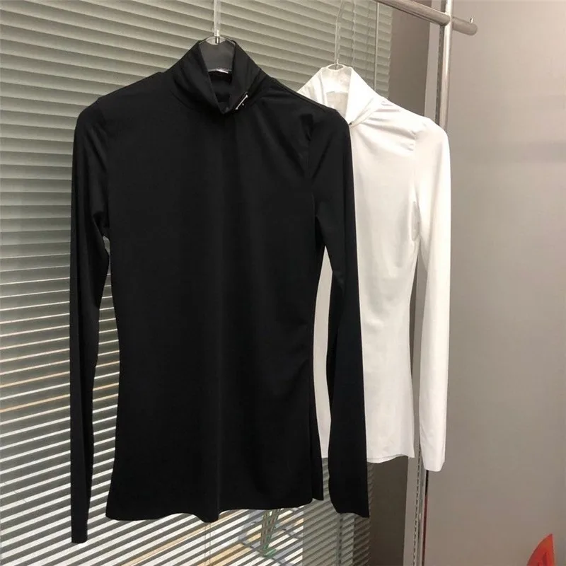 

CBAFU треугольная брендовая футболка весна-осень водолазка эластичная верхняя рубашка Женский Топ подиумный черный белый D123