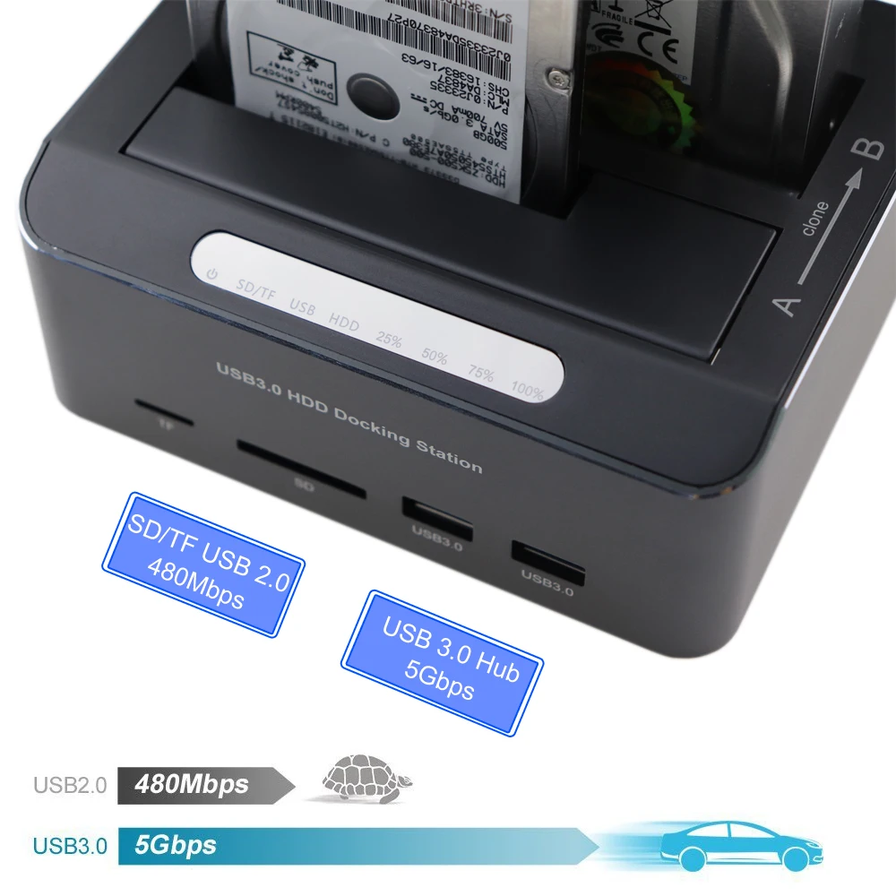 Док станция для жестких дисков 2 Bay USB 3 0 к SATA 5 дюйма/3 дюйма SSD с концентраторами