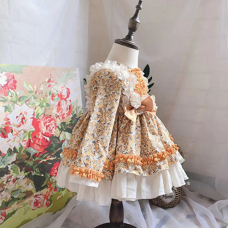 Autumn Spanish Children's Dress Pompong Princess Baby Girls Birthday Wedding Christmas Thanksgiving | Детская одежда и обувь