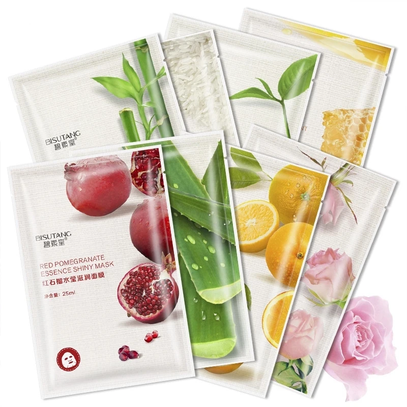 

10pcs Fresh Orange Aloe Rice Pomegranate Bamboo Rose Green Tea Honey Moisturizing Mask Oil-control Whitening Wrapped Mask Skin C