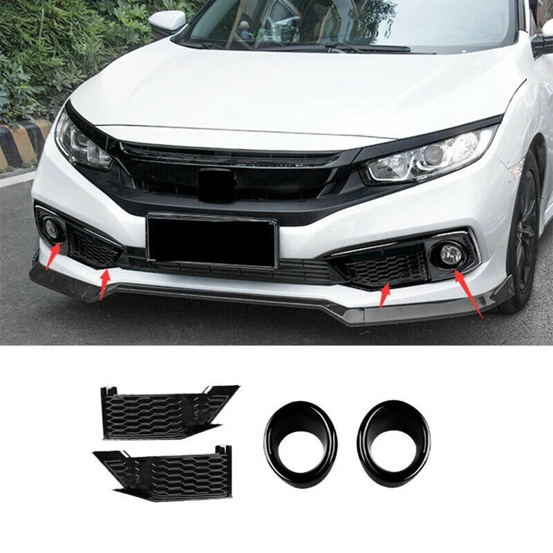 

Fit for Honda Civic 2019-2020 Black Front Fog Light Honeycomb Ring Panel Trim 4X