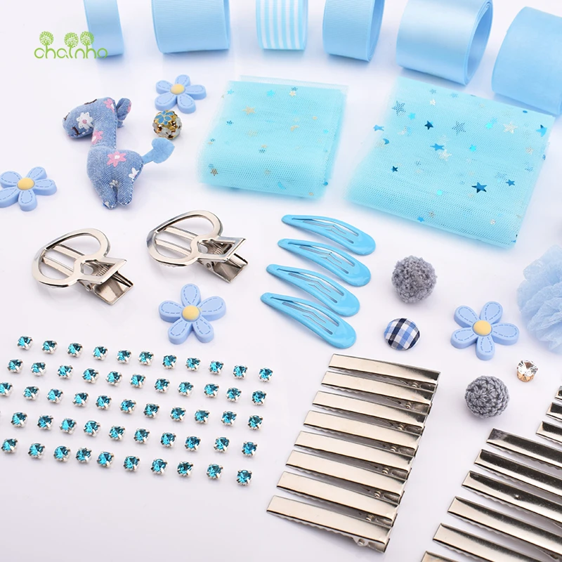 

High Quality,Mixed Blue Color Ribbon& Headwear Accessories Set For DIY Handmade Gifts& Crafts Packing,Hair Ornament Accessorries