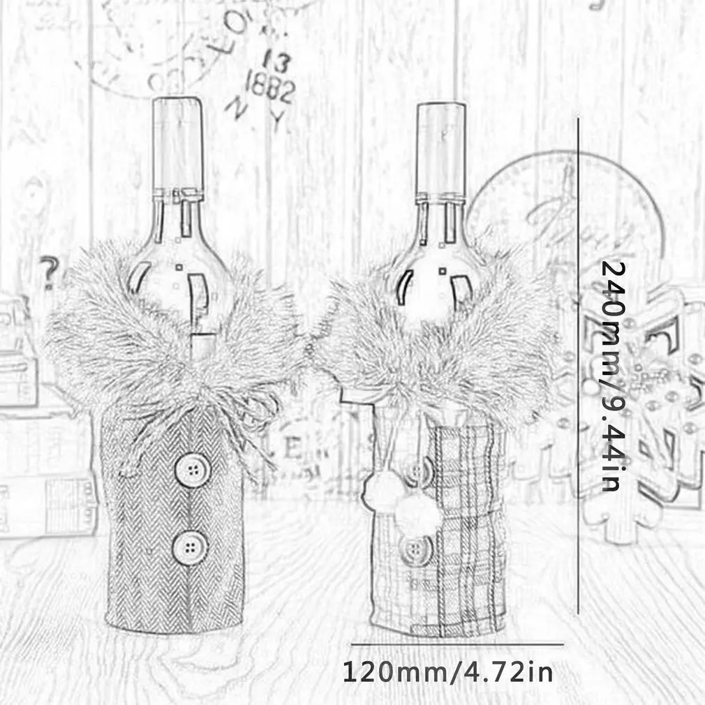 Christmas Wine Bottle Cover Decoration Ornaments Linen Knitted Bowknot Burlaps Furs Collar Red Wine Bottle Set images - 6