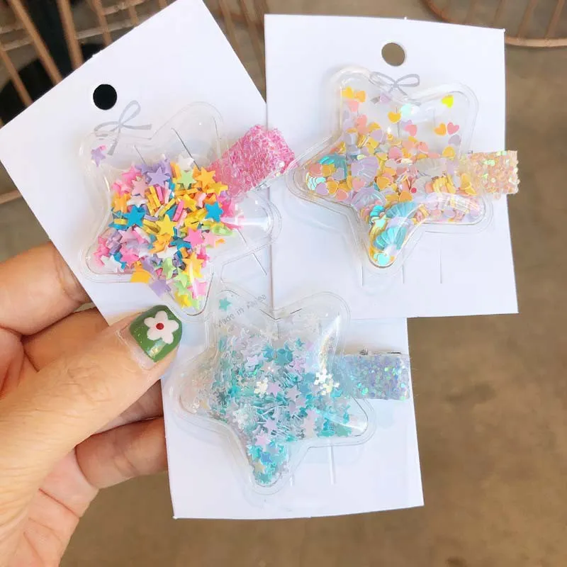 Мода 2019 Новые прозрачные ПУ Bb клип красочные блесток звезда внутри детские