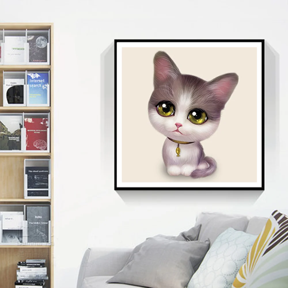 Мультфильм котенок с большими глазами Алмазная Картина кошки животное круглый