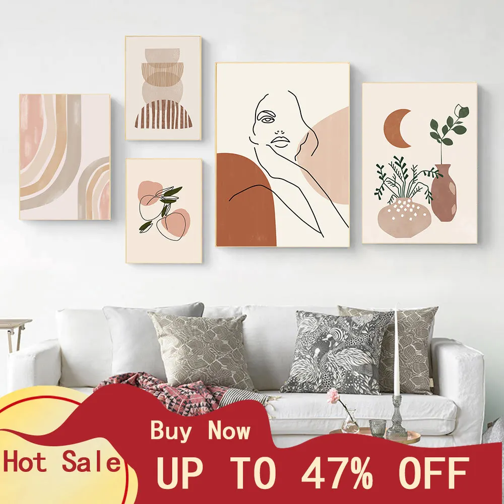 Абстрактные Художественные картины линейный плакат для рисования женское лицо