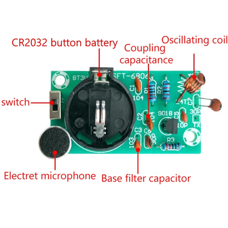 

Simple DC 3V FM Wireless Microphone FM Transmitter Board Parts Electronic Training Radio Diy Kit FM Microphone Transmitter