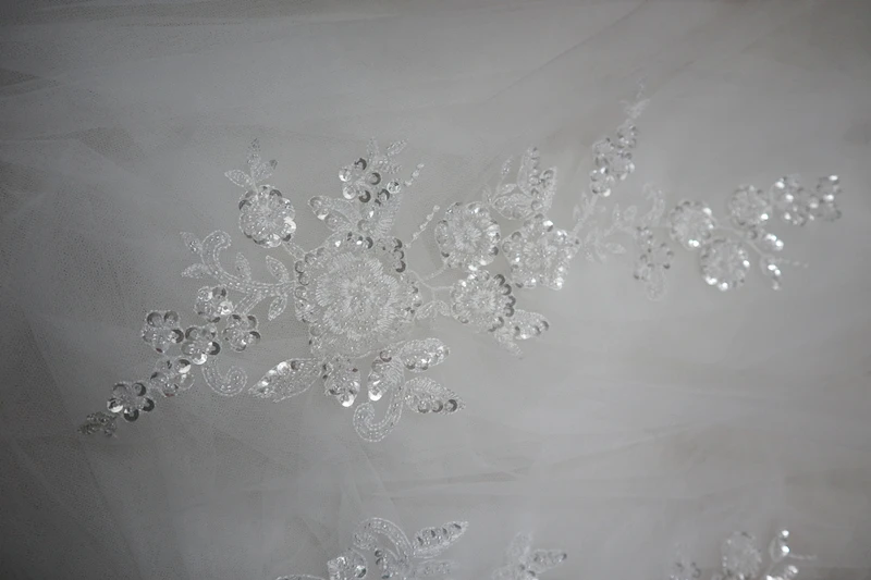 Белые Тяжелые вышитые бисером блестками кружевные аппликации пары изысканные