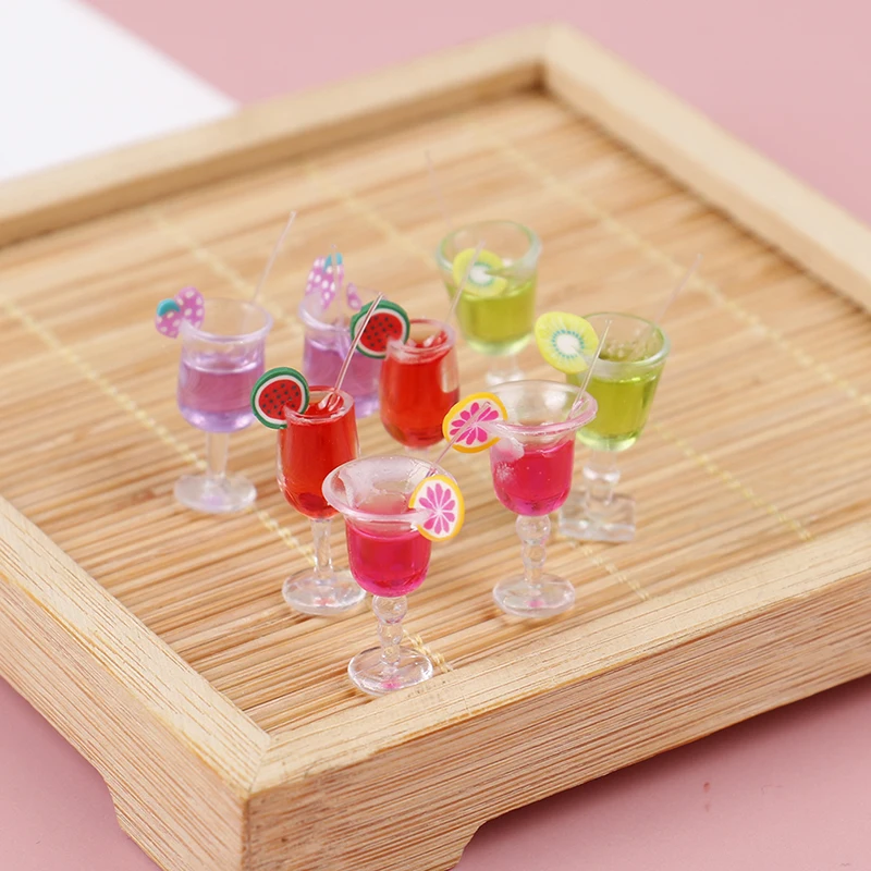 

4Pcs 1:12 Dollhouse Miniature Drink Juice Cocktails Cups Dolls Kitchen Food Accessories Simulation Kitchen Bar Toys