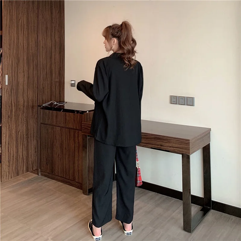 

Women Blazers Solid Purple Black Fashion Simple Outwear Double Breasted Loose Casual Spring Tops Female Korean Style Ulzzang New