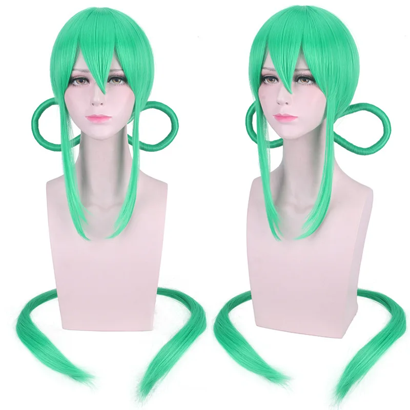 

100cm Land of the Lustrous Jade Cosplay Wig with Ponytail Anime Houseki no Kuni Long Green Wigs Synthetic fiber fake hair