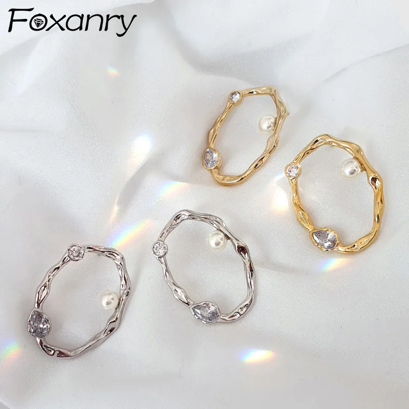 

Foxanry не вызывающие аллергию в форме 925 стерлингового серебра серьги в виде колец, новые модные Очаровательные простые жемчужные циркониевые...