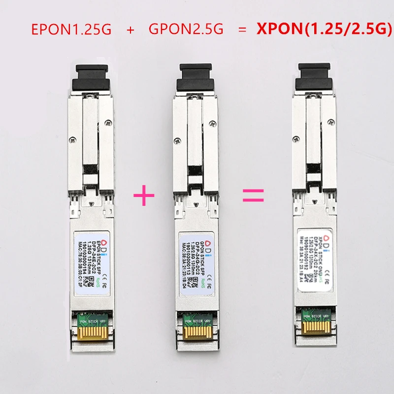 XPON SFP ONU   MAC SC 1490/1, 244  DDM EPON/GPON (2, 55 //1, 25G),  2, 5// pon,