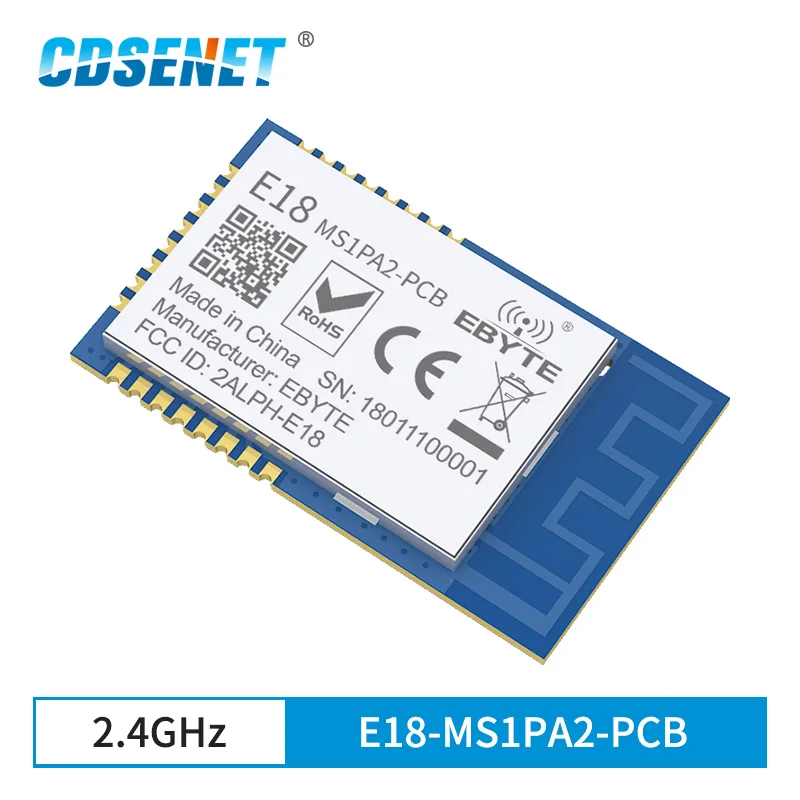 

CC2530 2.4GHz 20dBm ZigBee Mudule 800m PA+LNA Mesh Networking E18-MS1PA2-PCB Wireless Transmitter Receiver PCB Antenna