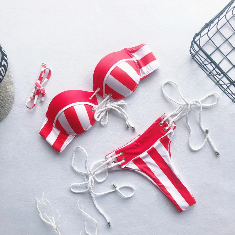 Лидер продаж летний женский полосатый бюстгальтер пуш ап с подкладкой бандажный