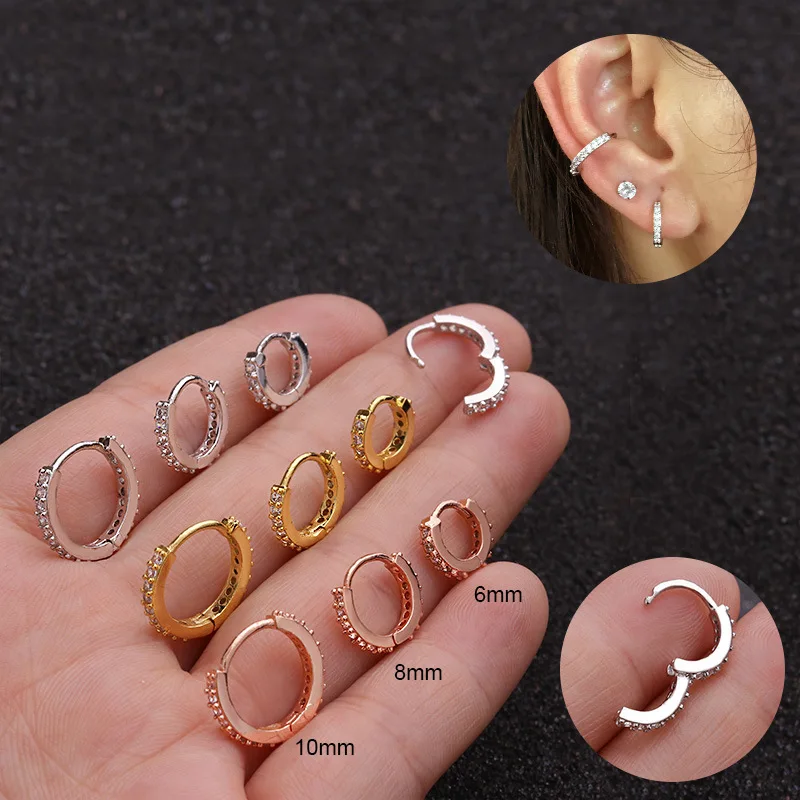 1PC 6mm/8mm/10mm Multicolor Cz Hoop Cartilage Earring Simple Helix Tragus Daith Conch Rook Snug Ear Piercing Jewelry