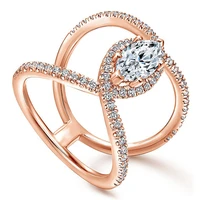 milangirl luxury female double c shape cross ring women fashion jewelry micro studded zircon symmetrical simple fine ring