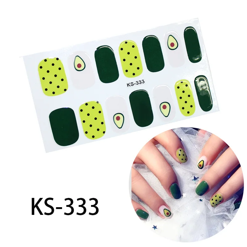 KS-333 14tips/лист полное покрытие для ногтей наклейки-лак полоски однотонный нейл-арта волновой точки Дизайн Блеск порошок маникюрные Типсы - Цвет: KS-333