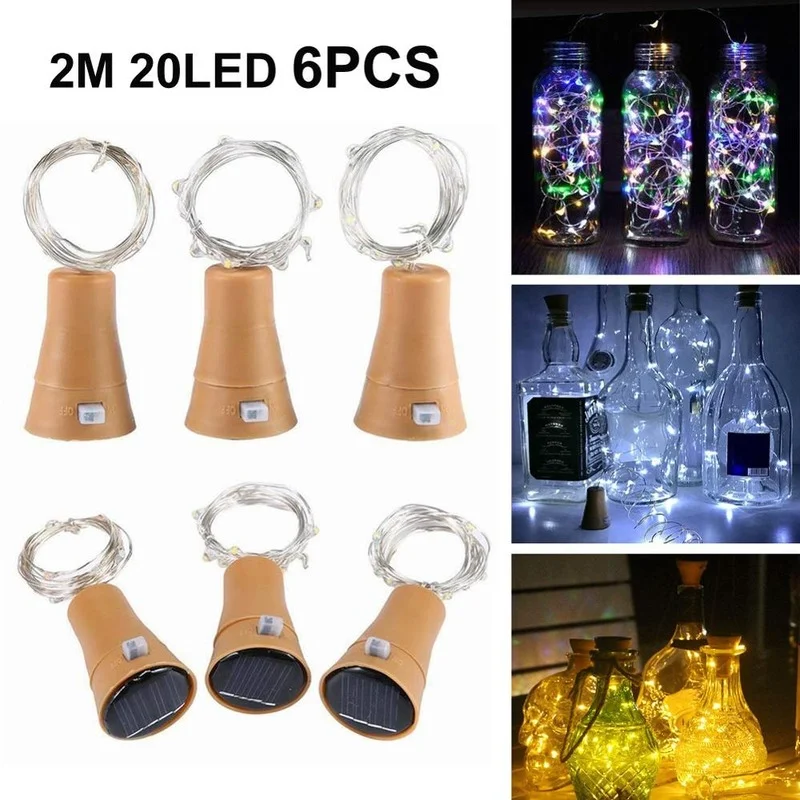 

6 Pack Solar Wine Bottle Lights 20 LED Solar Cork String Light Copper Wire Fairy Light for Holiday Christmas Party Wedding Decor