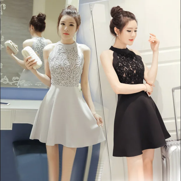 Женское кружевное платье без рукавов Привлекательное платье-трапеция с