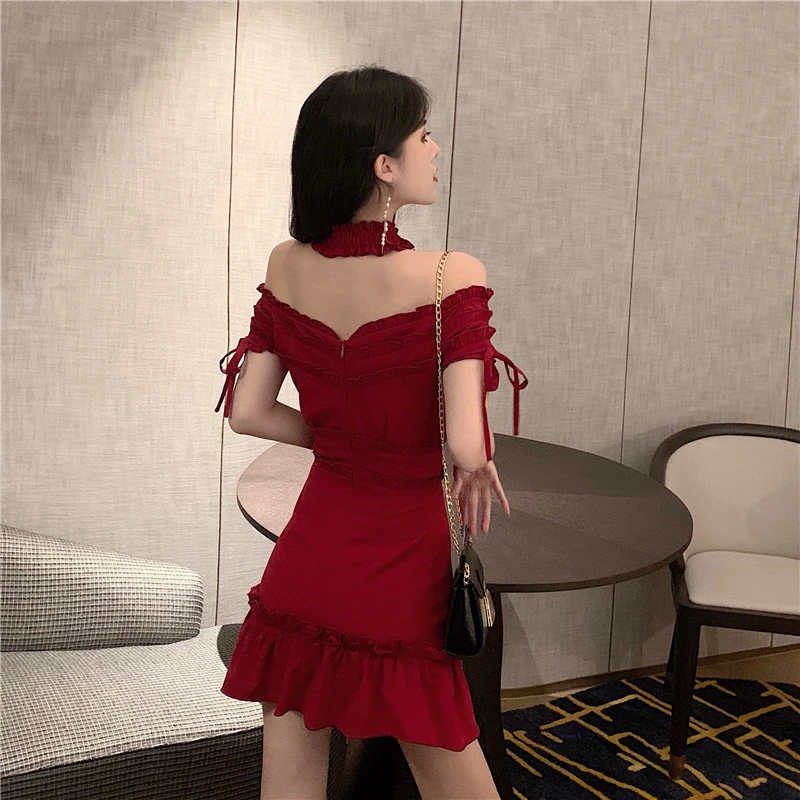 

Clothes mirror sexy one shoulder high waist short skirt dress fishtail skirt summer 2020 women fashion clothing party dress