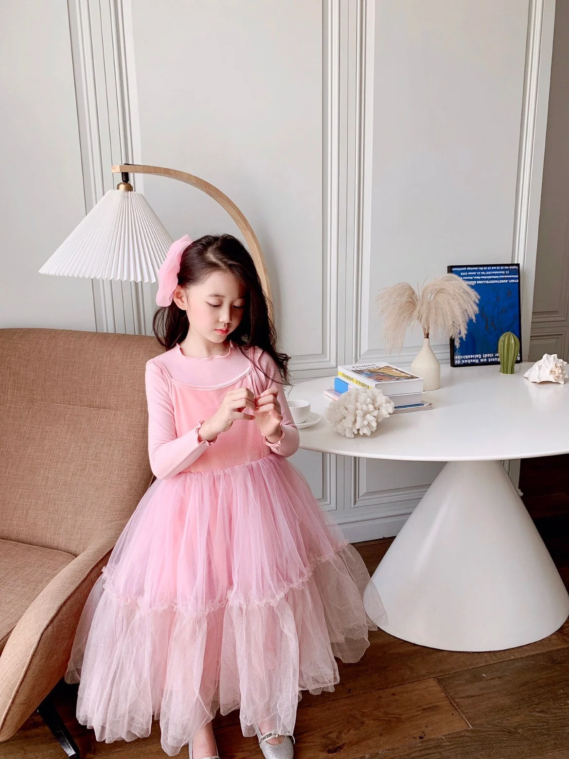 2021 Kids dress long sleeve pink colour sweet baby dresses 100-150