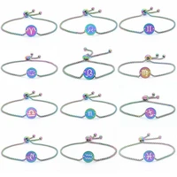 12 constellation disc bracelet charm hollow stainless steel sequin coin zodiac constellation bracelet link adjustable for women