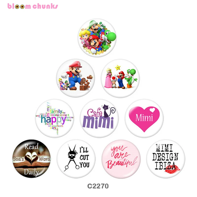 

10pcs/set 12mm/18mm/20mm/25mm/30mm/40mm Round glass cabochon flat back Making findings snap button jewelry C2270