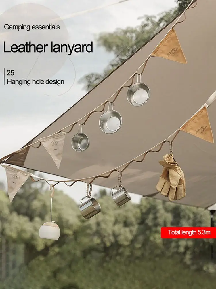 

5.3M Outdoor Storage Lanyard Durable Multifunctional Leather Camping Tent Top Lanyard Camping Accessories
