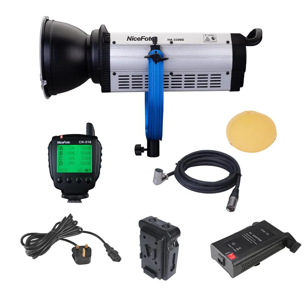 NiceFoto HA 3300B 330W CRI 97 + 36000LM 5500K дневное освещение COB Светодиодное для видеосъемки
