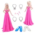 Аксессуары для кукольной одежды, 9 шт.компл. = 1 свадебное платье + 4 ожерелья + серьги + 1 браслет + 2 хрустальные туфли для Барби, игрушки для девочек