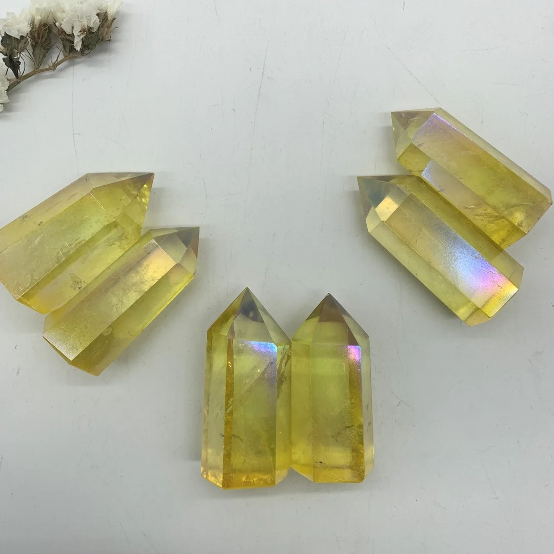 

Желтый титановый обелиск Aura Lemurian, 40-50 мм, кристальная палочка, исцеляющая Кристалл башни, кристаллы и камни лечебные