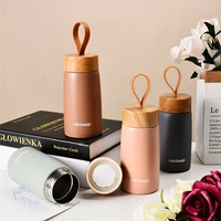 creative wood grain cover 304 stainless steel vacuum flask thermos cup cute mini big belly water bottle thermoses drinkware