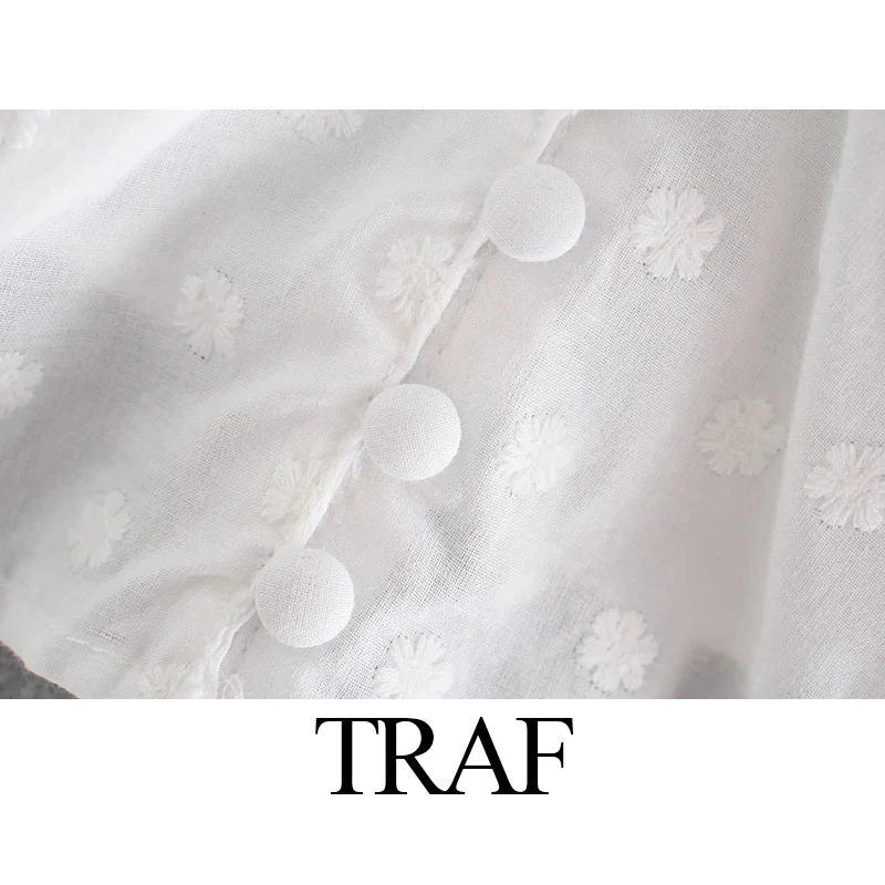 

TRAF 2021 Summer Women's Blouse Za Sweet Shoulder Straps Cotton Embroidered Long Sleeve One Shoulder Fashion Retro Daily Blouse