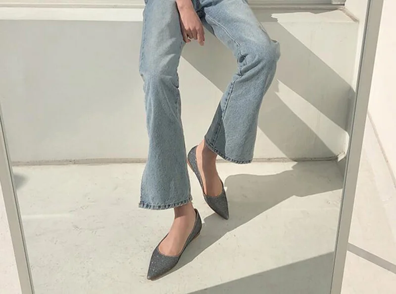 glitter ladies gray grey flats large size yellow slip on patent leather pointed toe women work plain designer shoes china