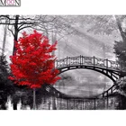 Алмазная мозаика сделай сам с мостом красное дерево, мозаика, пейзаж, полная круглая квадратная вышивка, Алмазная мозаика, искусство, домашний декор Стразы