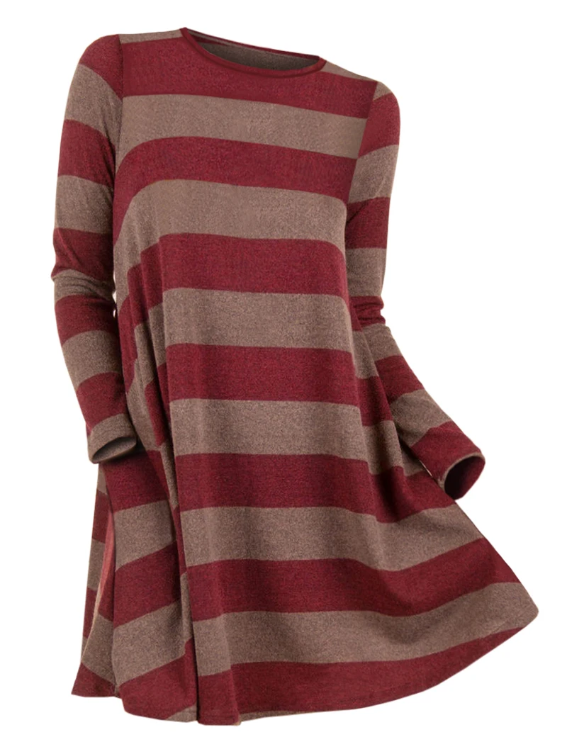 Осенне зимнее трикотажное женское платье в полоску с длинным рукавом|Женские