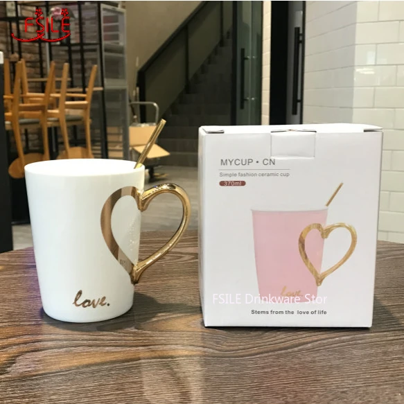 

370ml Creative Love Ceramic Coffee Mug Fashion Student Couple Spoon Cup with Lid Breakfast Milk Cup Gift Cup